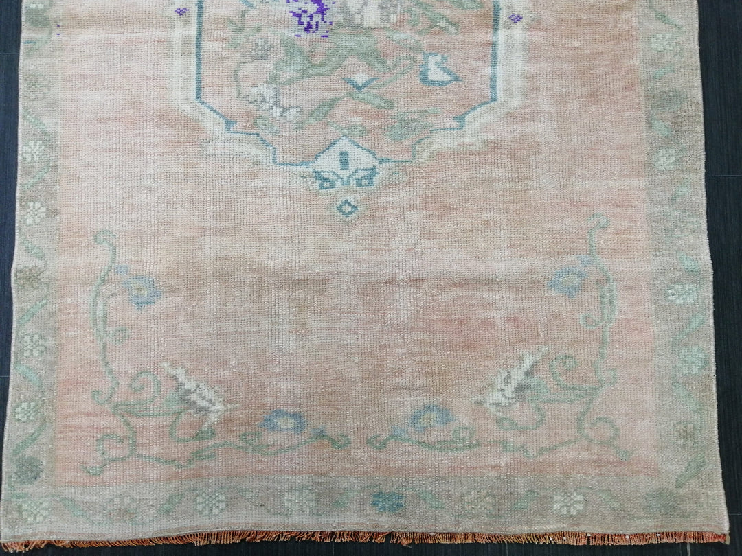 Beige Turkish Runner Rug 3' 5" x 5' Hand-Knotted close-up