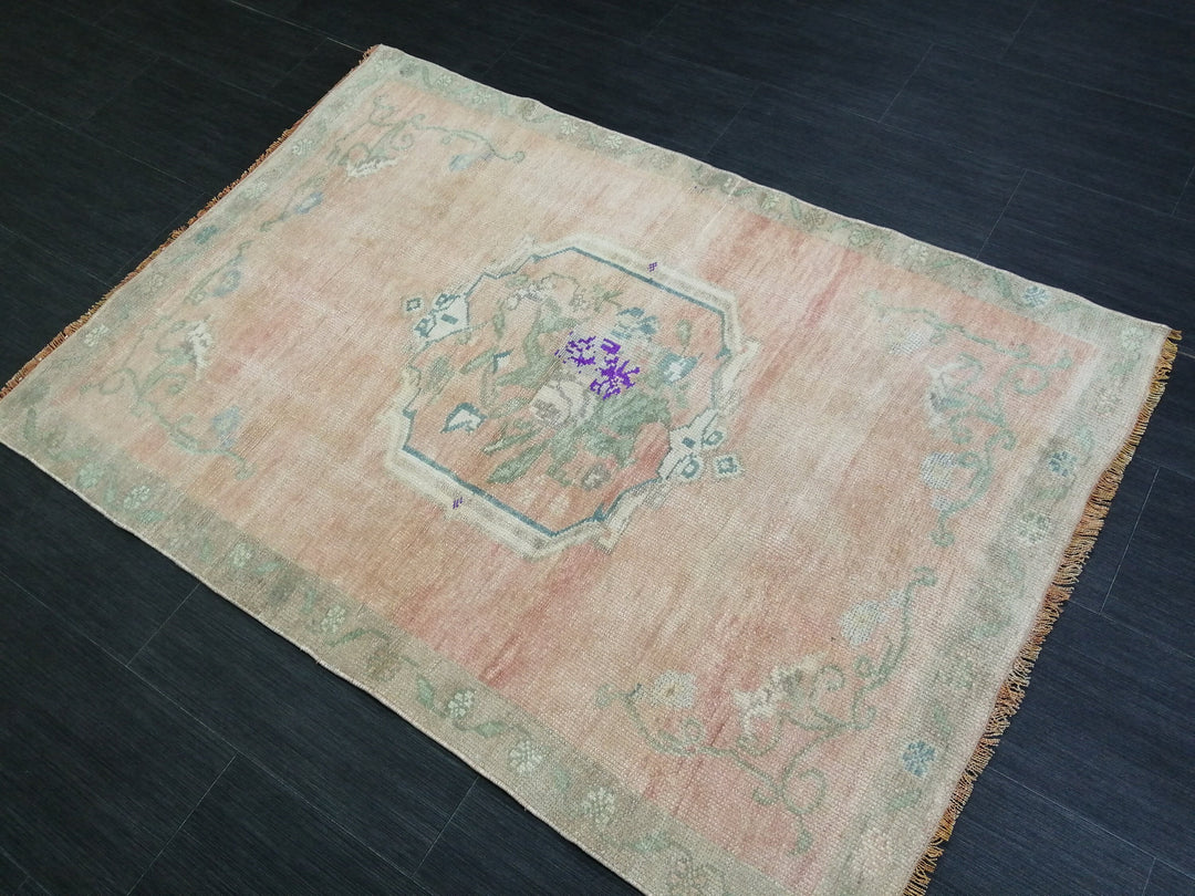 Beige Turkish Runner Rug 3' 5" x 5' Hand-Knotted texture