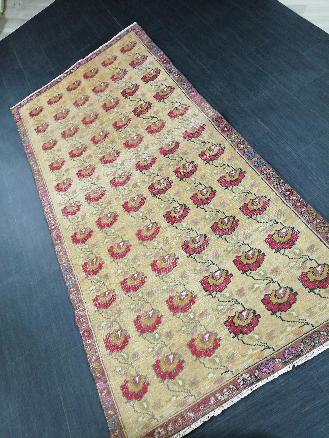 Rust Turkish Runner Rug 4' 3" x 9' 1" Hand-Knotted border