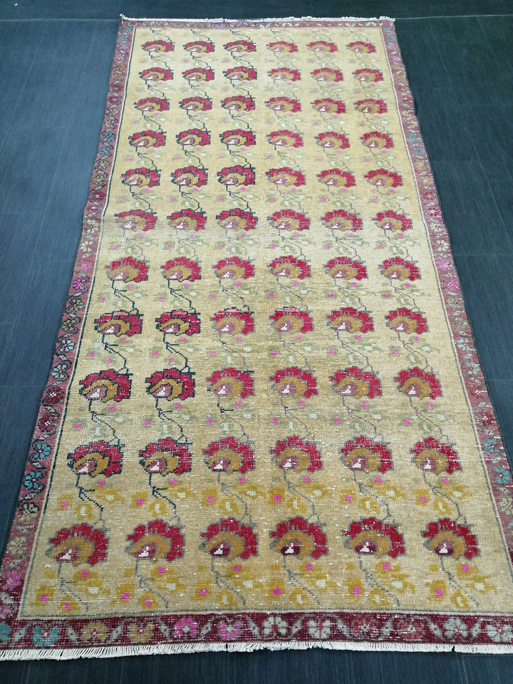 Rust Turkish Runner Rug 4' 3" x 9' 1" Hand-Knotted close-up