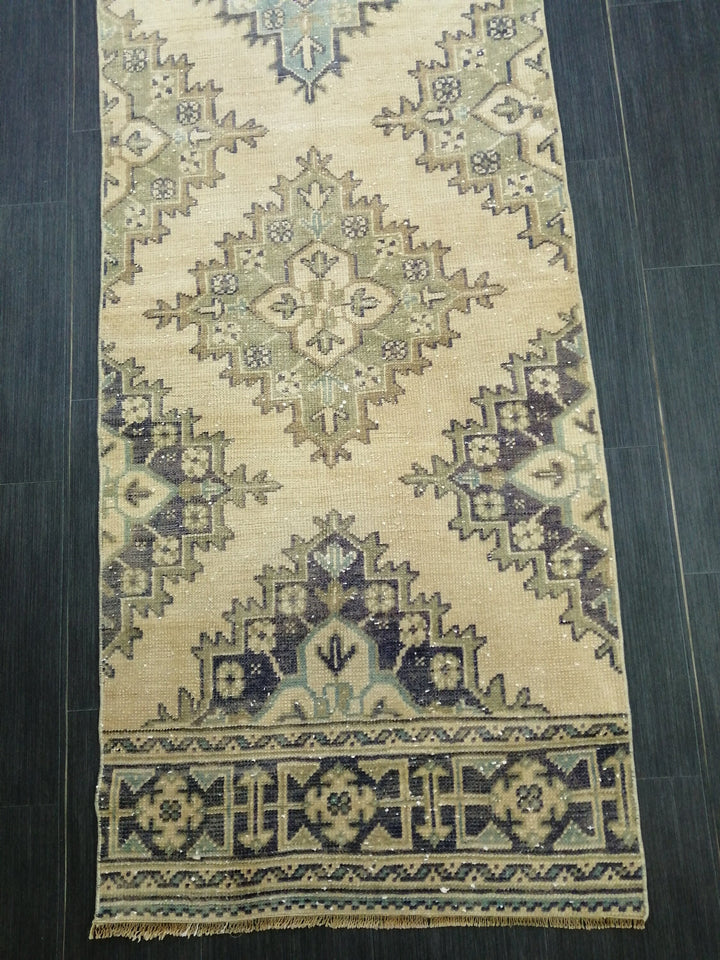 Beige Turkish Runner Rug 2' 8" x 11' 6" Hand-Knotted field