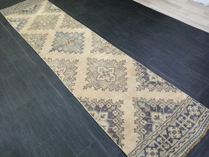 Beige Turkish Runner Rug 2' 8" x 11' 6" Hand-Knotted