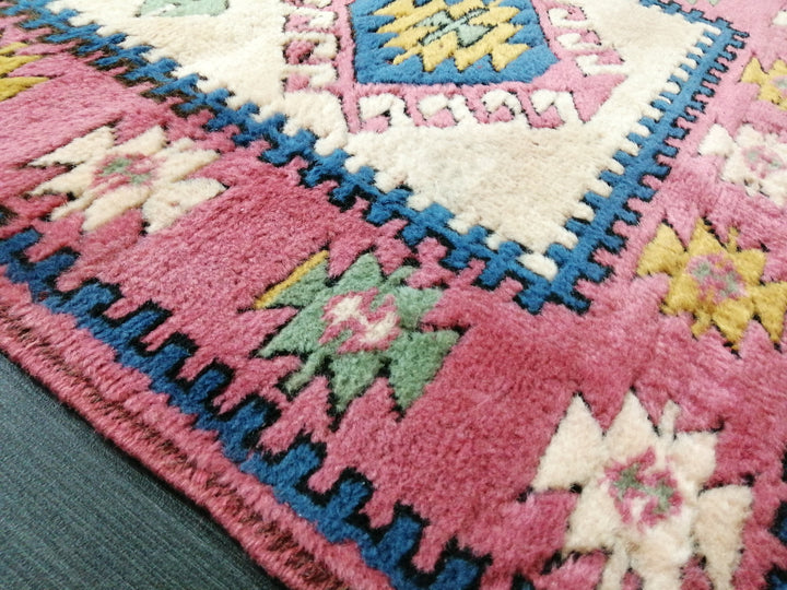 Pink Turkish Runner Rug 2' 11" x 4' 4" Hand-Knotted reverse