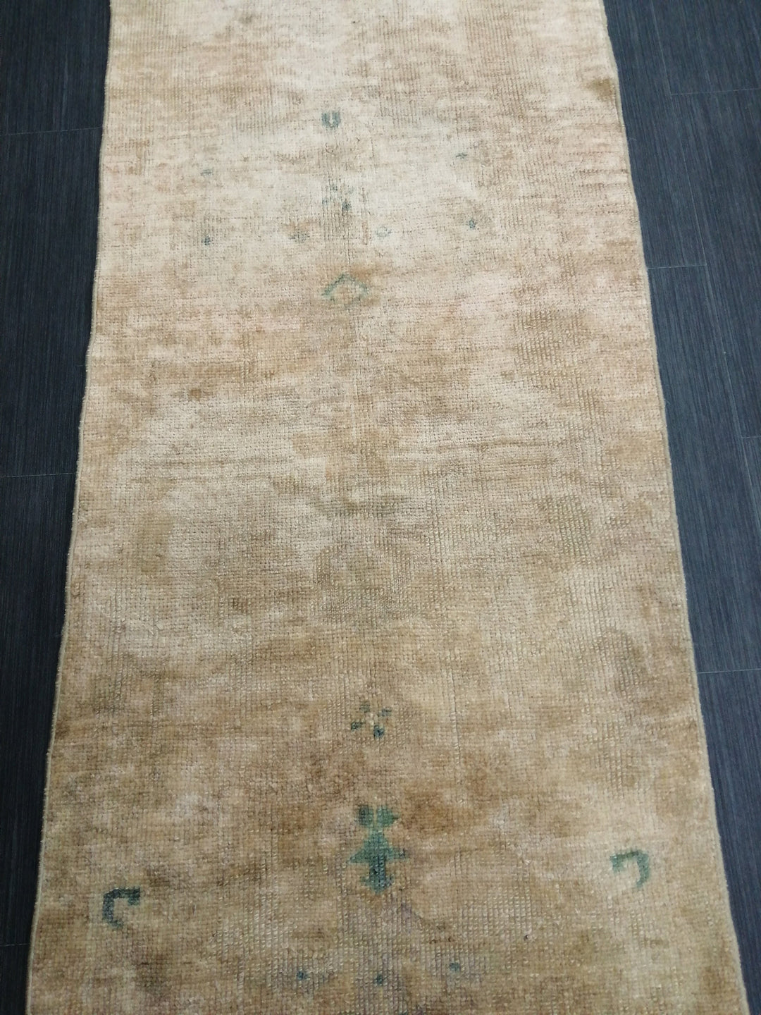 Tan Turkish Runner Rug 2' 4" x 12' 4" Hand-Knotted close-up