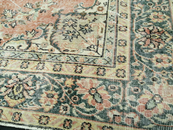 Tan Turkish Oushak Rug 6' 5" x 9' 8" Hand-Knotted close-up