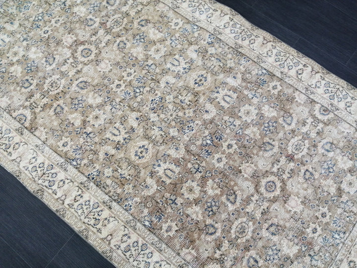 Tan Turkish Oushak Rug 3' 10" x 6' 11" Hand-Knotted field