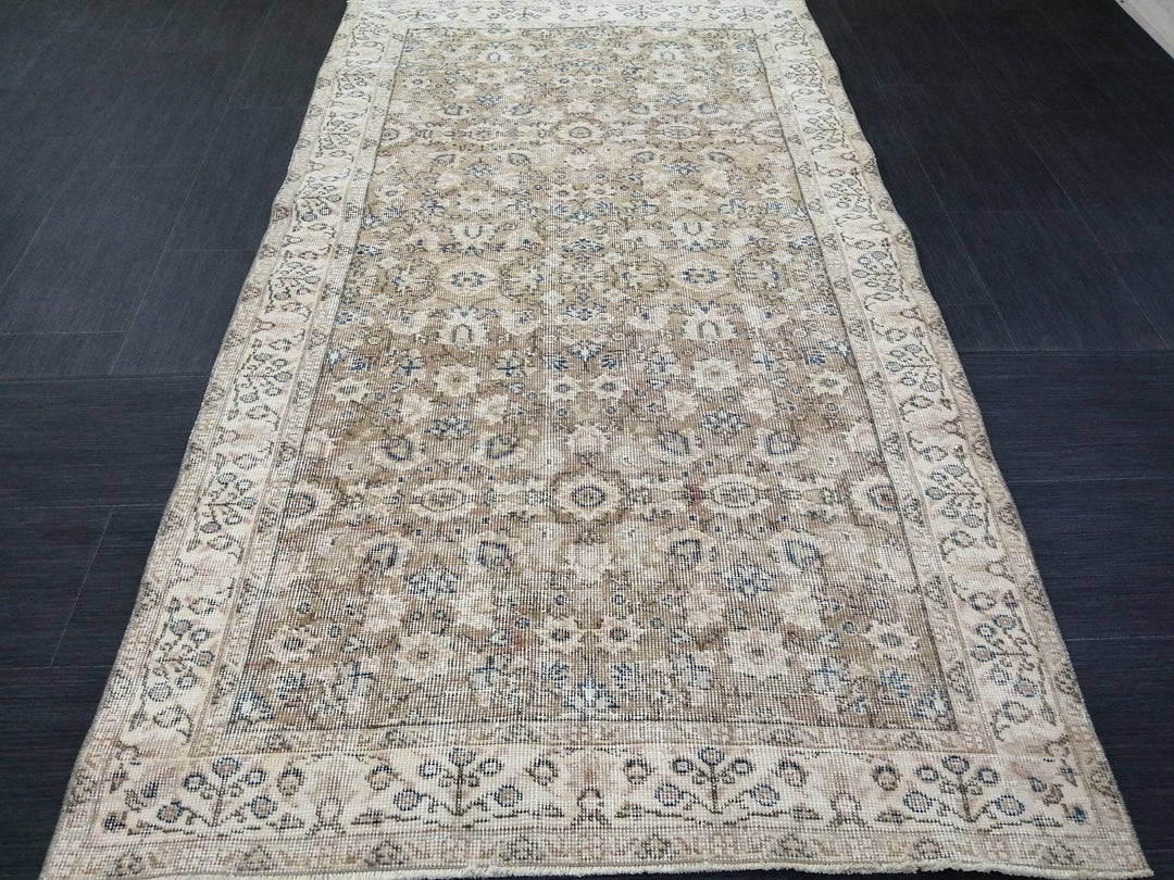 Tan Turkish Oushak Rug 3' 10" x 6' 11" Hand-Knotted reverse