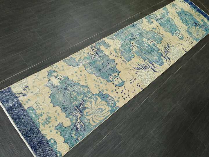 Blue Turkish Runner Rug 2' 6" x 10' 7" Hand-Knotted | No. WR94702