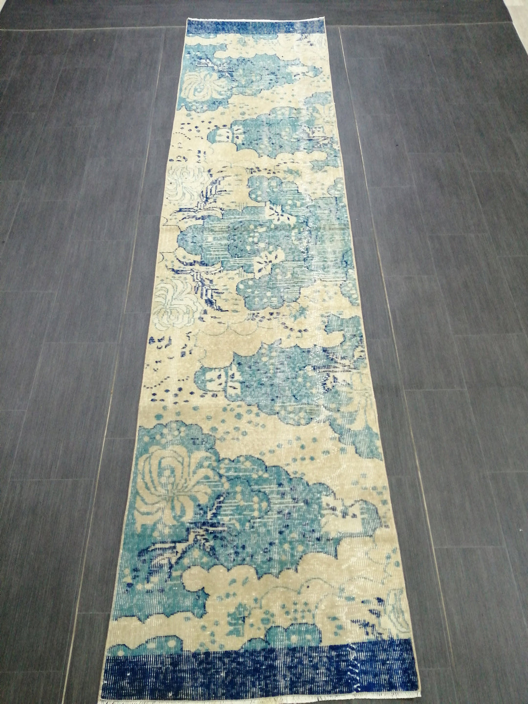 Blue Turkish Runner Rug 2' 6" x 10' 7" Hand-Knotted | No. WR94702