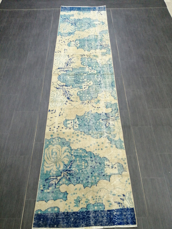 Blue Turkish Runner Rug 2' 6" x 10' 7" Hand-Knotted | No. WR94702