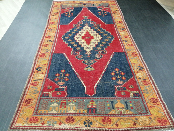 Blue Turkish Runner Rug 4' 8" x 9' Hand-Knotted | No. WR42182
