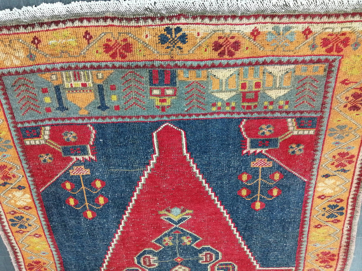 Blue Turkish Runner Rug 4' 8" x 9' Hand-Knotted | No. WR42182