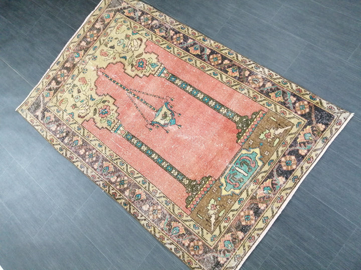 Rust Turkish Runner Rug 3' 10" x 5' 10" Hand-Knotted close-up