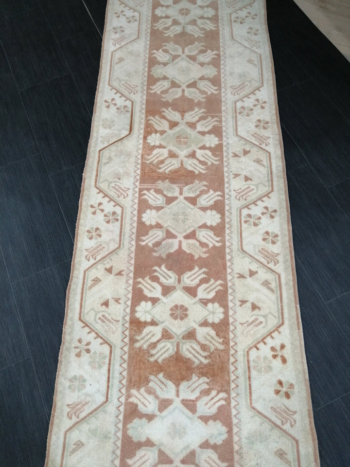 Tan Turkish Runner Rug 2' 7" x 17' 2" Hand-Knotted border