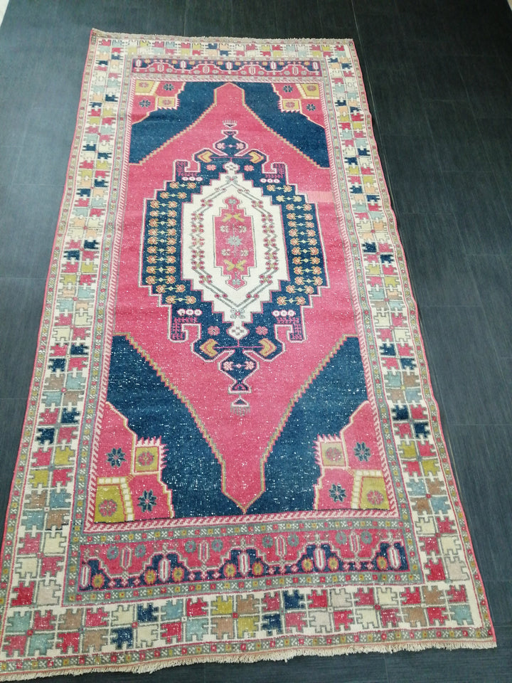 Blue Turkish Runner Rug 4' 8" x 9' 6" Hand-Knotted | No. WR63582
