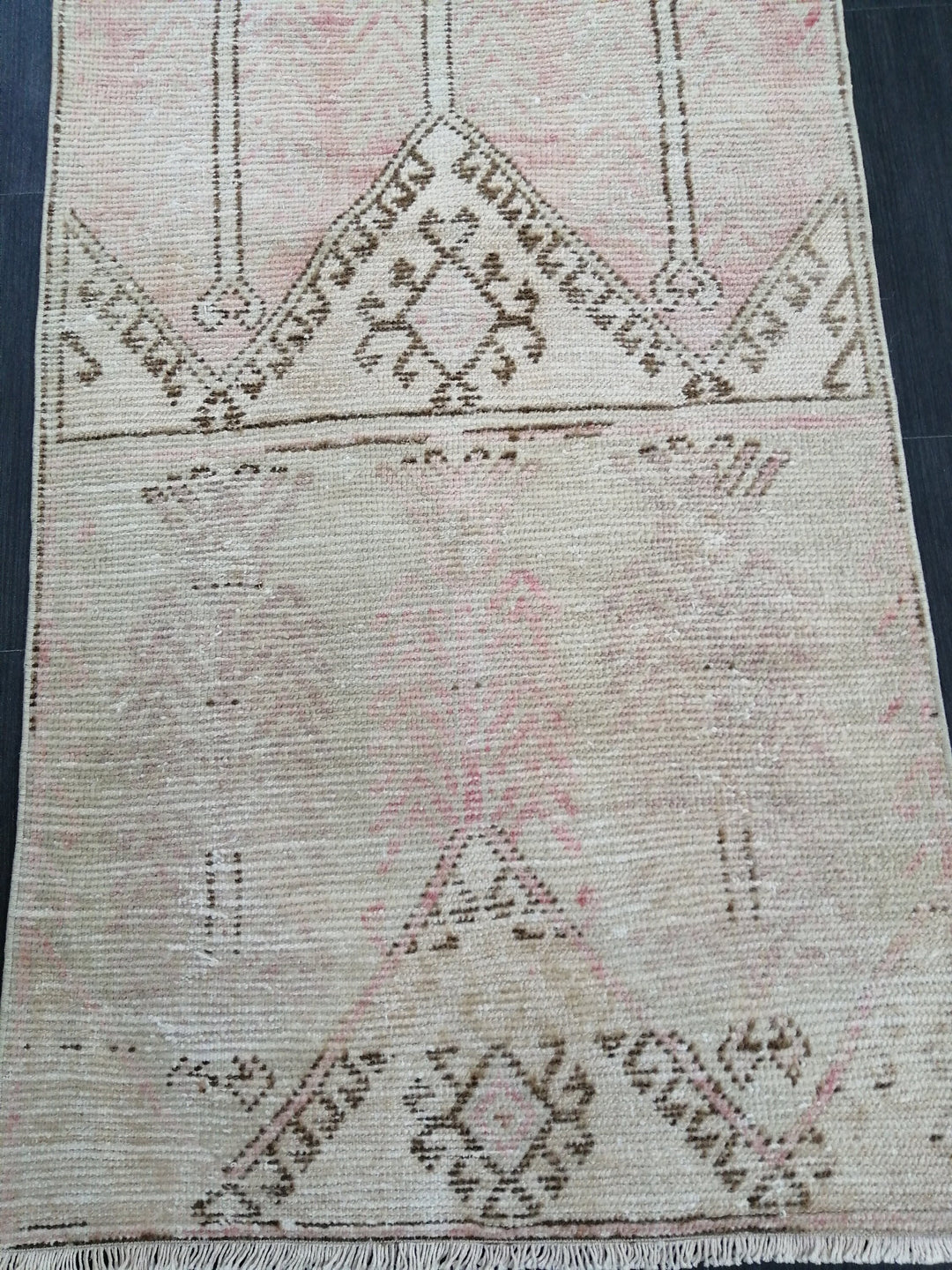 Beige Turkish Runner Rug 2' 10" x 10' 11" Hand-Knotted close-up