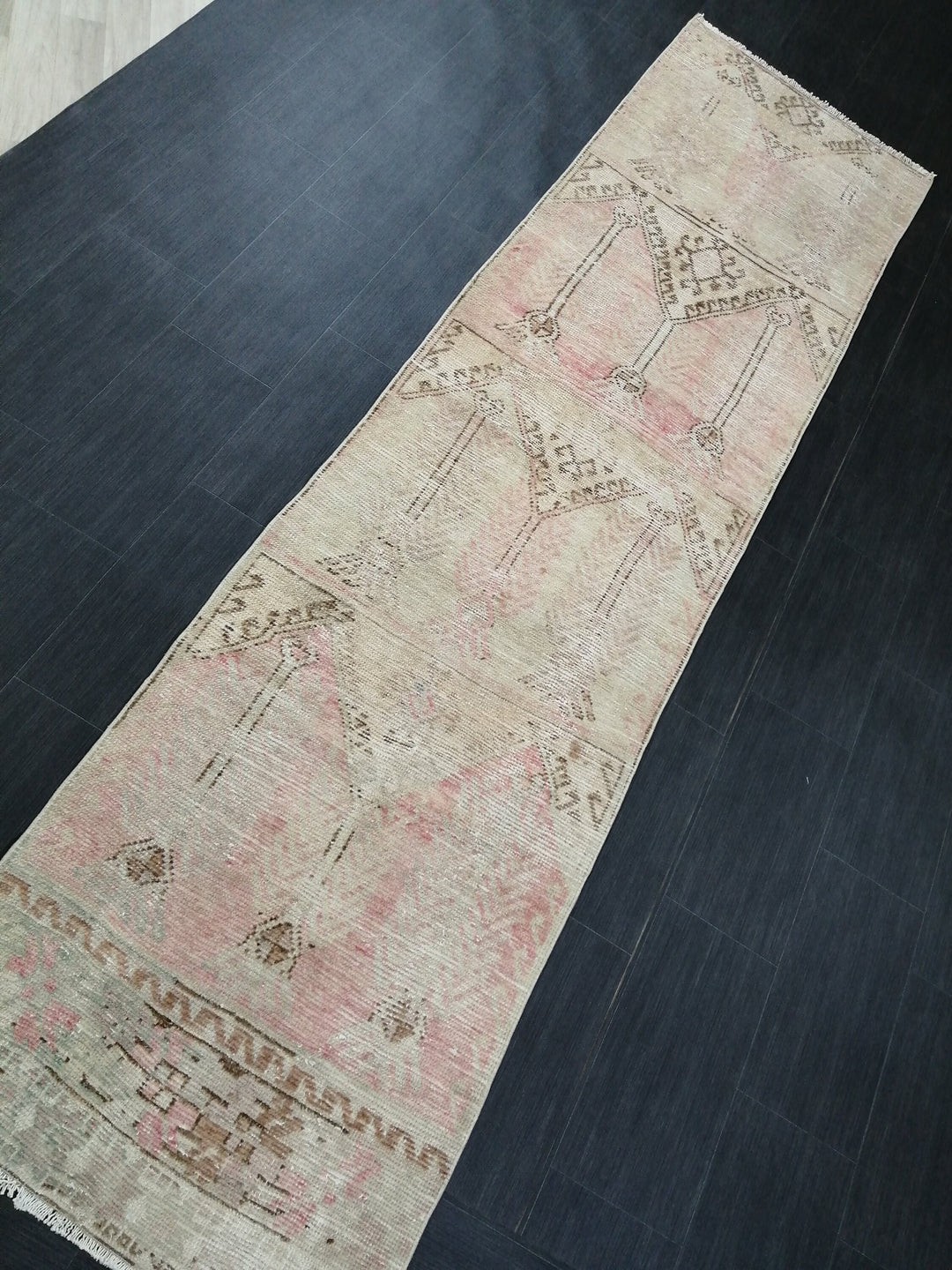 Beige Turkish Runner Rug 2' 10" x 10' 11" Hand-Knotted field