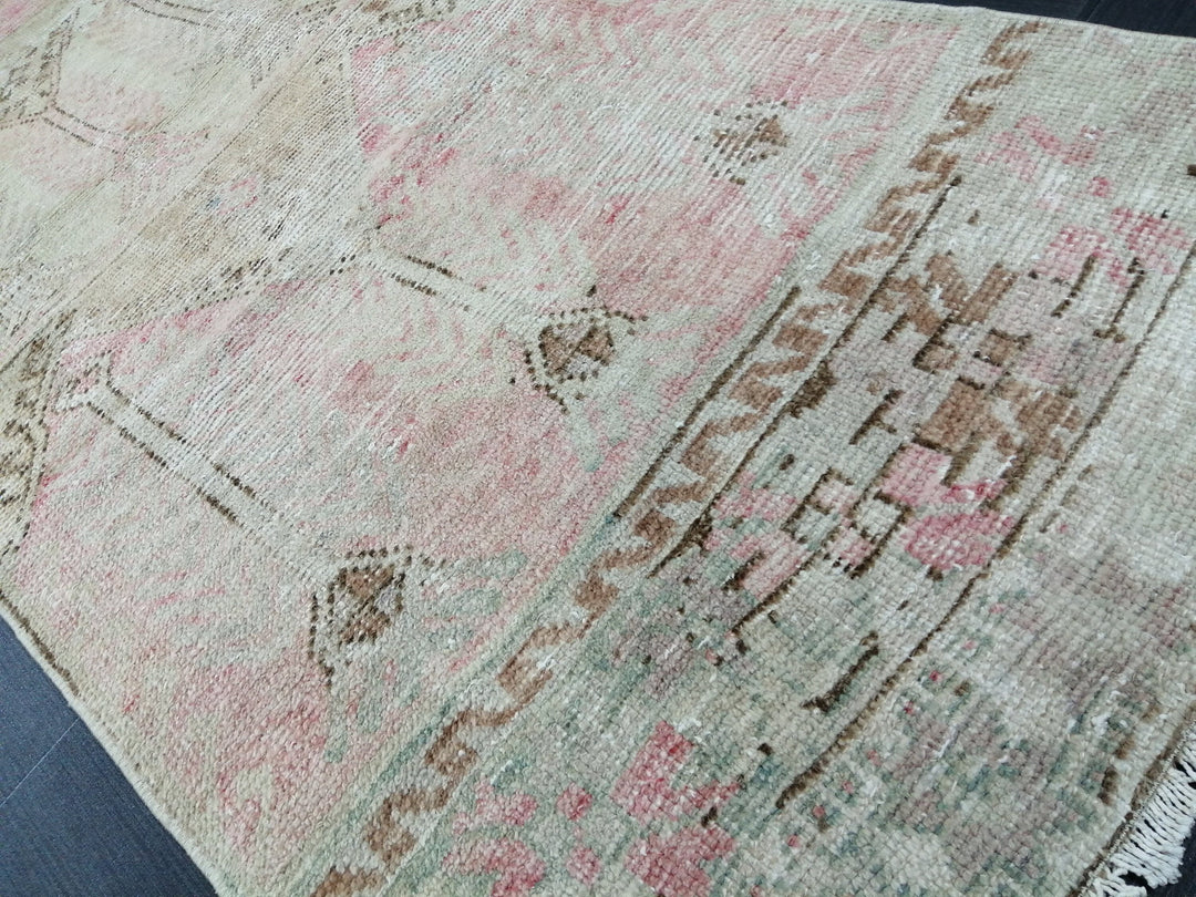 Beige Turkish Runner Rug 2' 10" x 10' 11" Hand-Knotted reverse