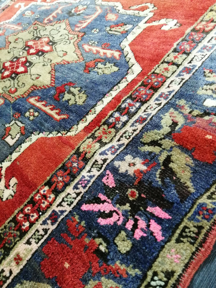 Tan Turkish Oushak Rug 4' x 5' 7" Hand-Knotted reverse