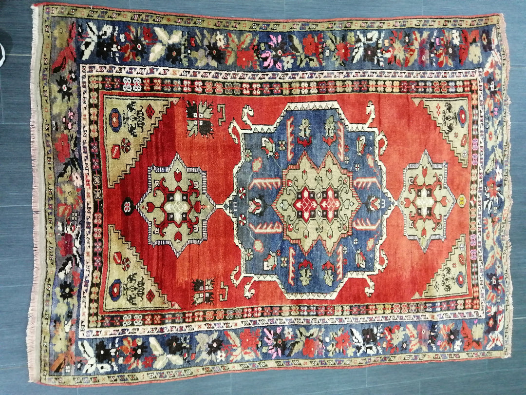 Tan Turkish Oushak Rug 4' x 5' 7" Hand-Knotted