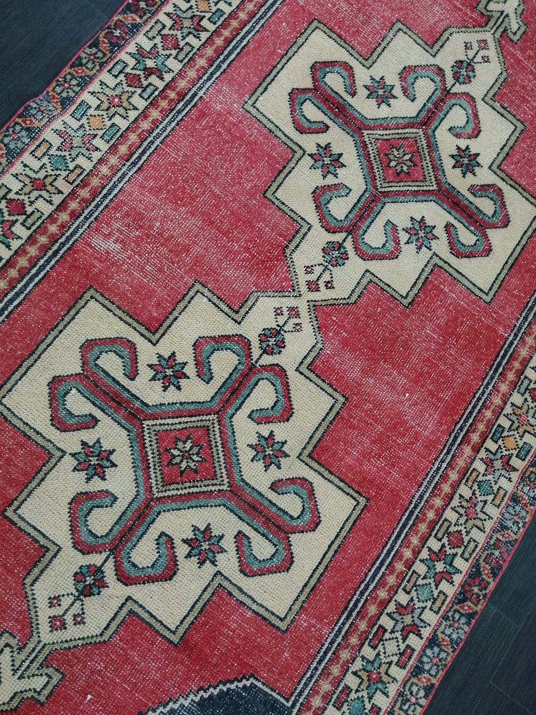 Tan Turkish Oushak Rug 4' 6" x 8' 8" Hand-Knotted close-up
