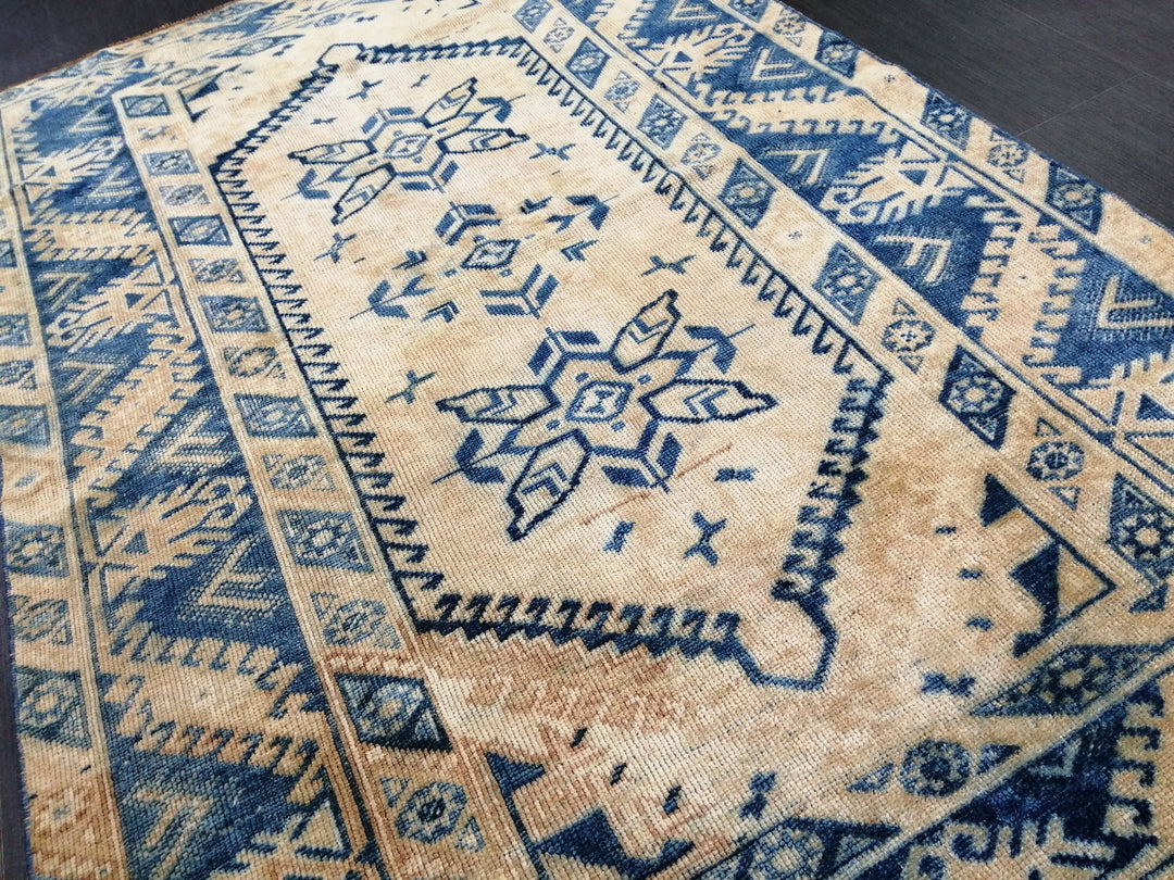 Blue Turkish Runner Rug 3' 11" x 6' 1" Hand-Knotted | No. WR88450