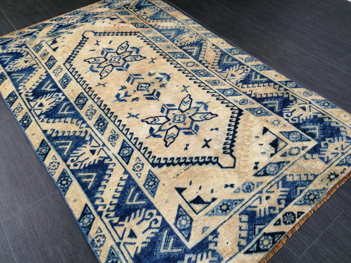 Blue Turkish Runner Rug 3' 11" x 6' 1" Hand-Knotted | No. WR88450