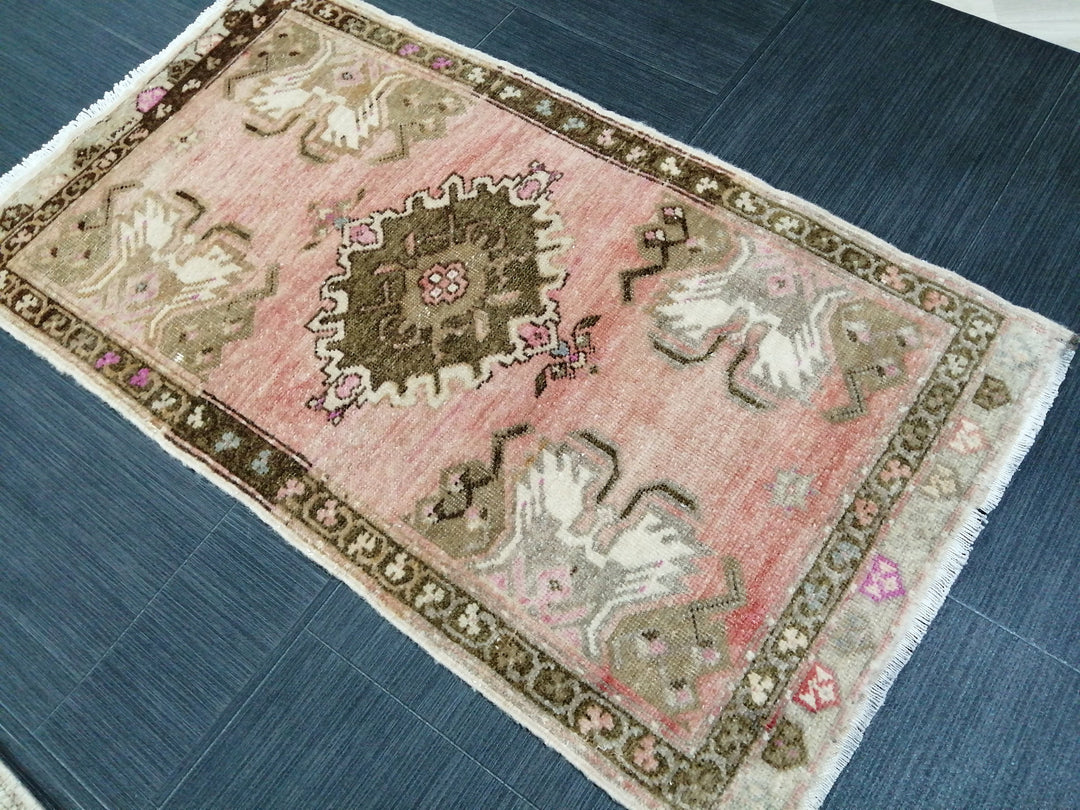 Beige Turkish Runner Rug 1' 7" x 2' 9" Hand-Knotted