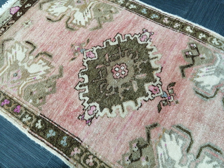 Beige Turkish Runner Rug 1' 7" x 2' 9" Hand-Knotted field