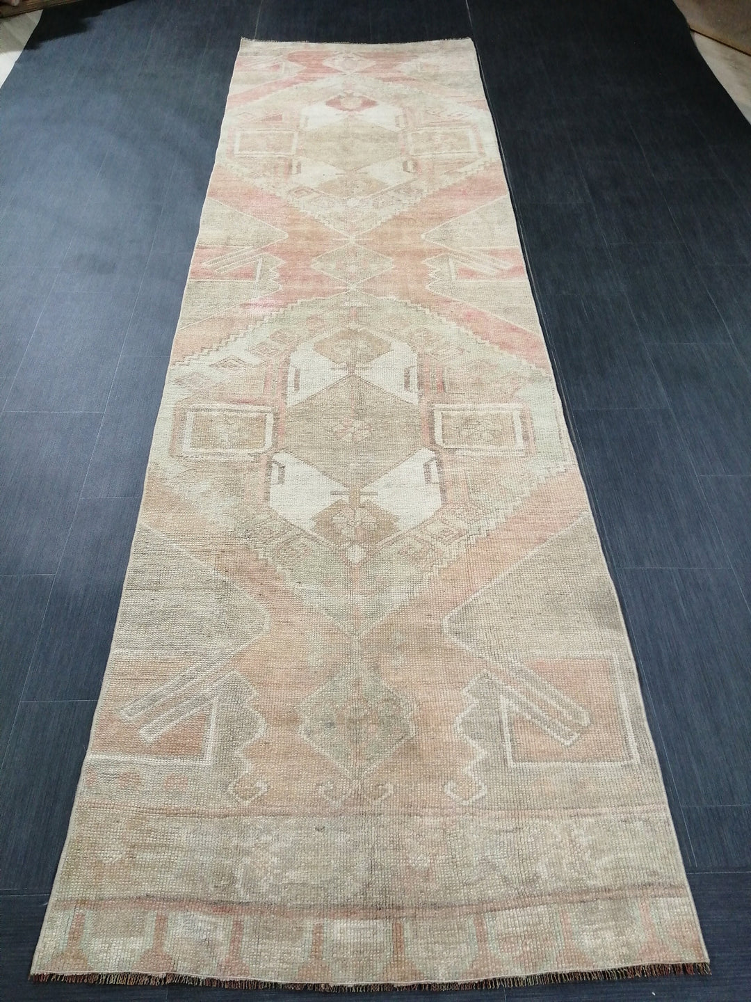 Beige Turkish Runner Rug 3' 4" x 11' 7" Hand-Knotted pattern