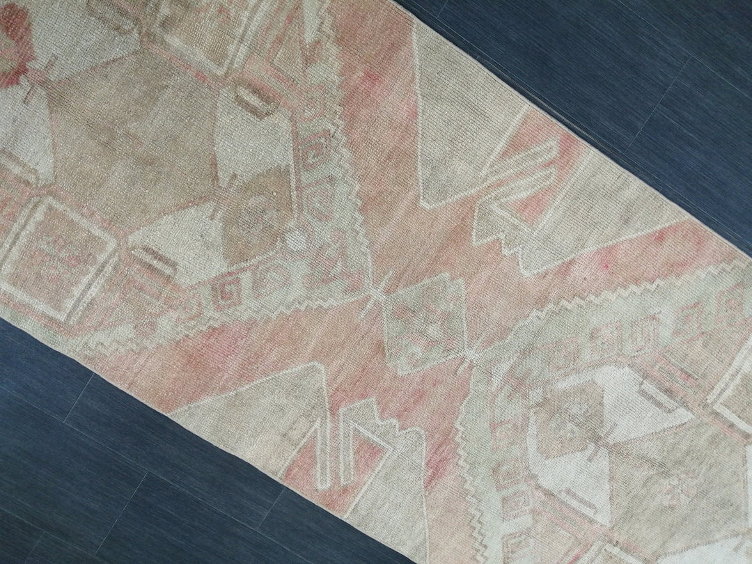 Beige Turkish Runner Rug 3' 4" x 11' 7" Hand-Knotted close-up