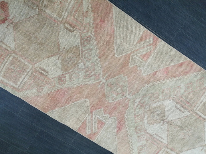 Beige Turkish Runner Rug 3' 4" x 11' 7" Hand-Knotted close-up