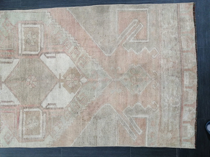 Beige Turkish Runner Rug 3' 4" x 11' 7" Hand-Knotted field