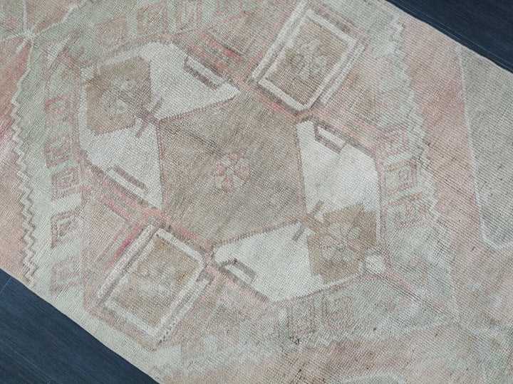 Beige Turkish Runner Rug 3' 4" x 11' 7" Hand-Knotted texture
