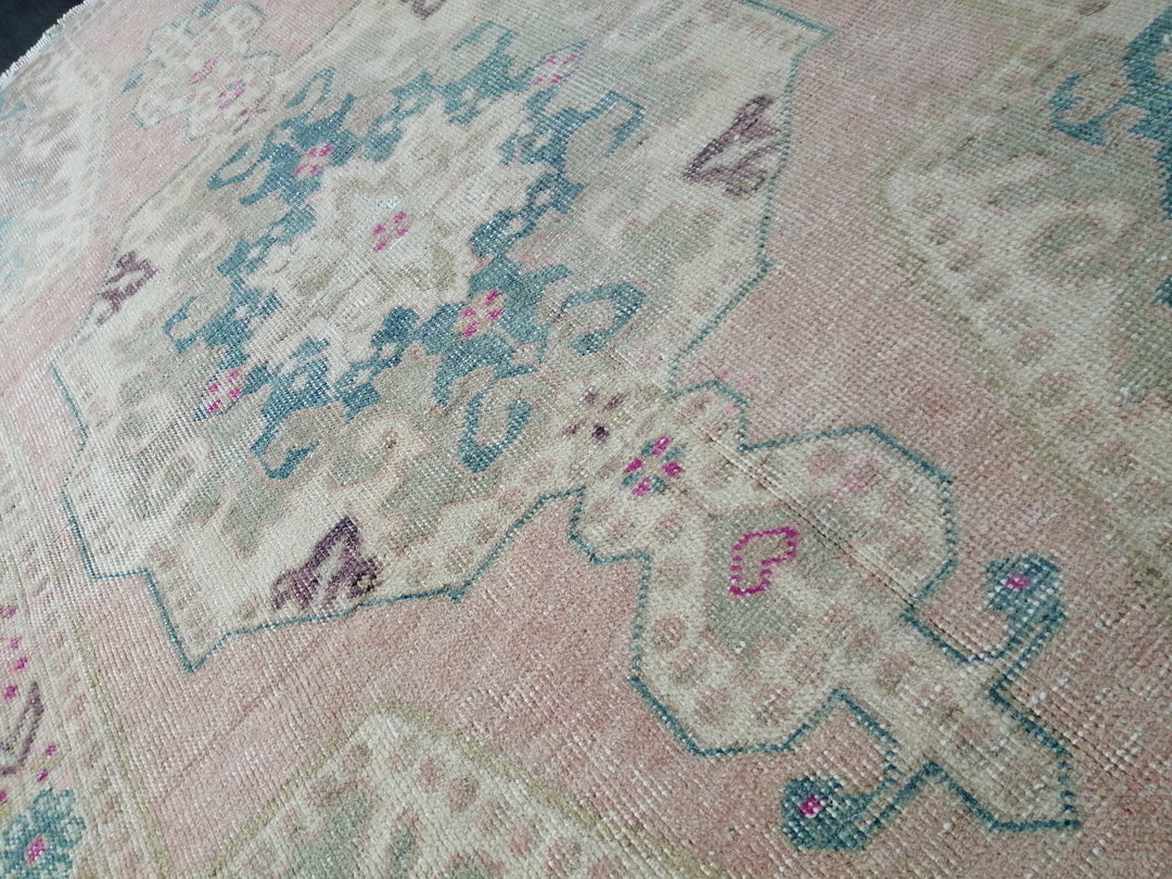 Pink Turkish Runner Rug 4' x 7' Hand-Knotted reverse