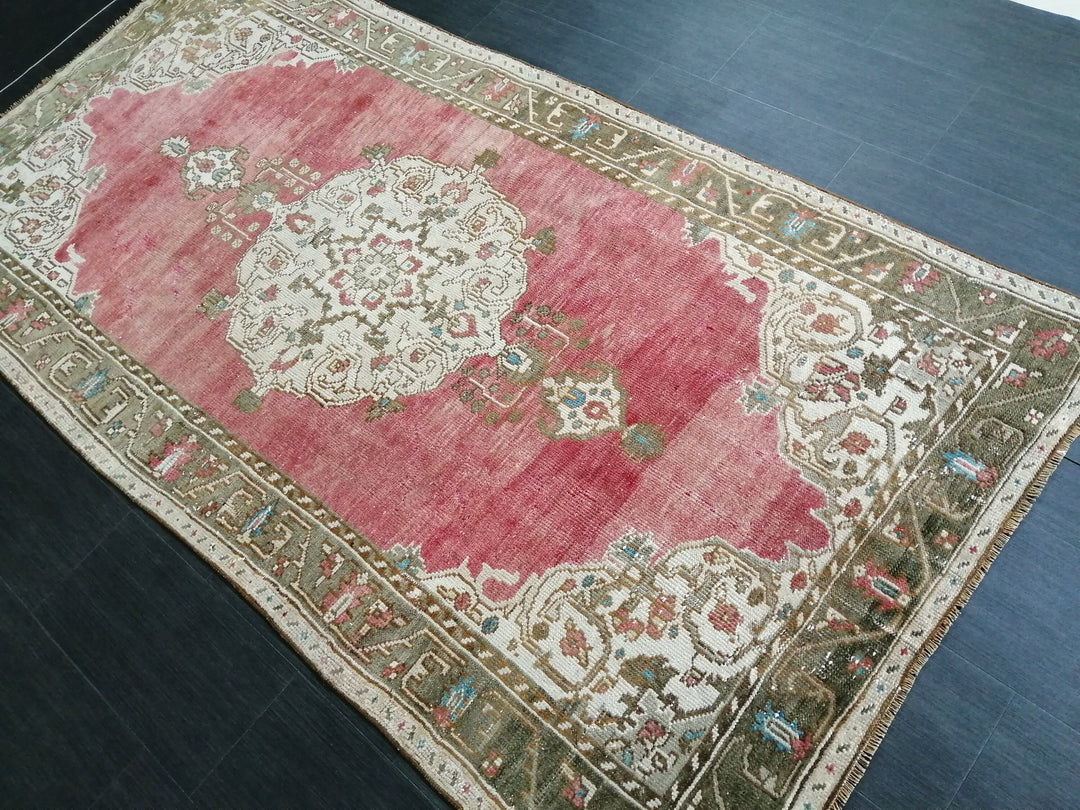 Beige Turkish Oushak Rug 4' 4" x 8' 5" Hand-Knotted