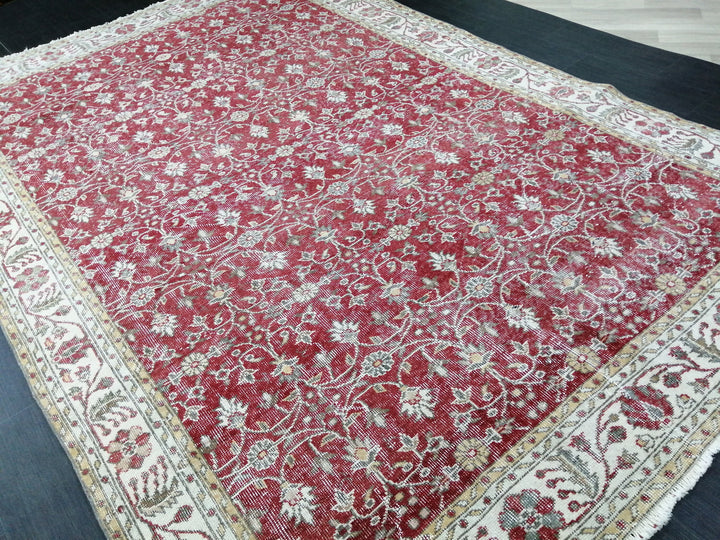 Red Turkish Oushak Rug 6' 9" x 10' 2" Hand-Knotted