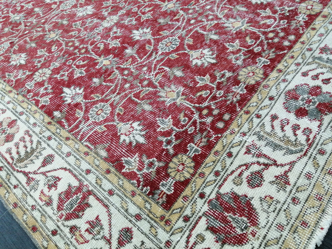 Red Turkish Oushak Rug 6' 9" x 10' 2" Hand-Knotted reverse