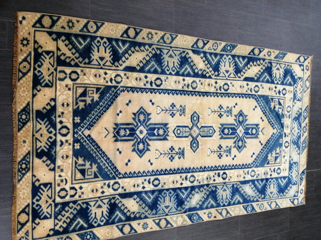 Blue Turkish Runner Rug 3' 11" x 6' 9" Hand-Knotted | No. WR39388