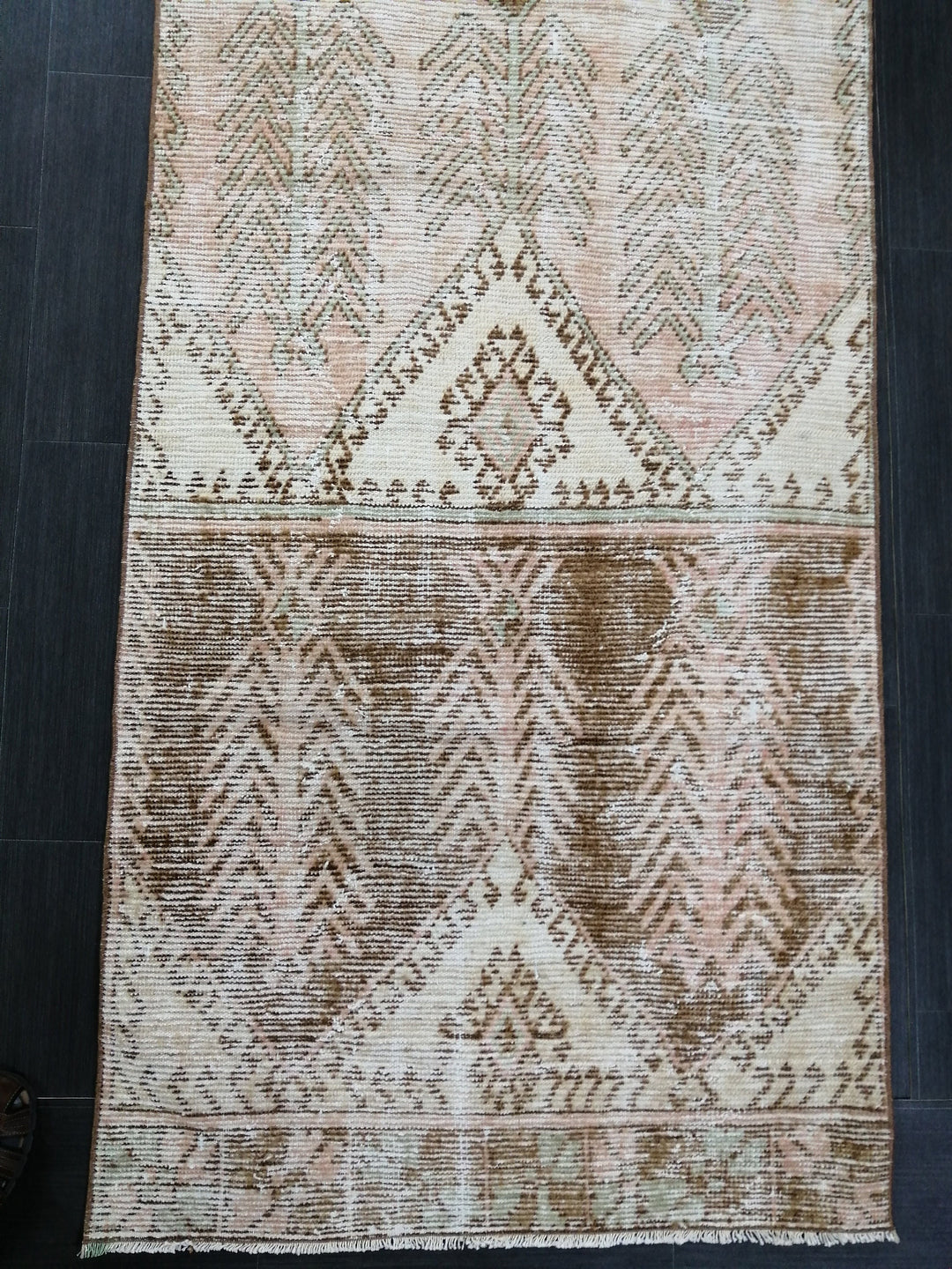 Tan Turkish Runner Rug 3' 3" x 12' 2" Hand-Knotted texture