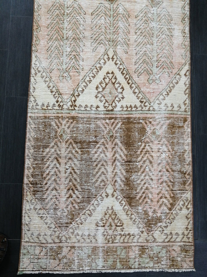 Tan Turkish Runner Rug 3' 3" x 12' 2" Hand-Knotted texture