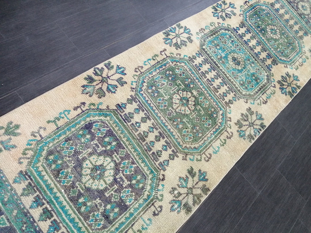 Blue Turkish Runner Rug 2' 10" x 11' 10" Hand-Knotted | No. WR41817