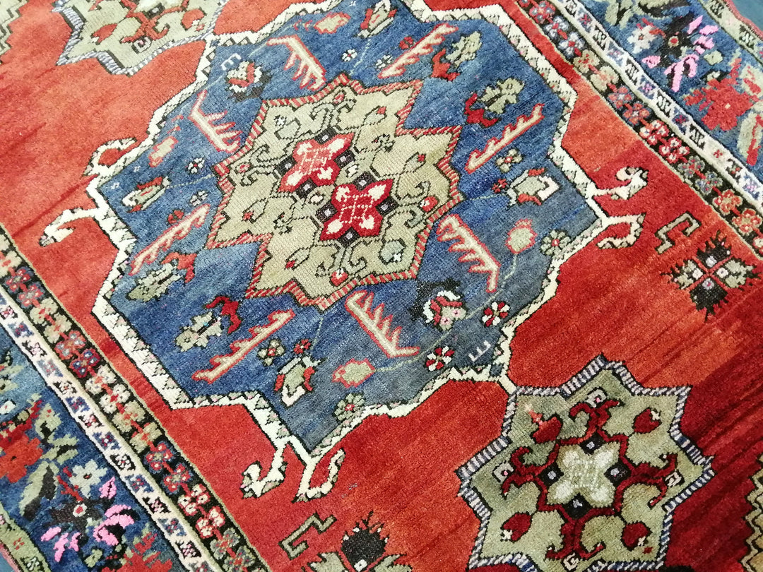 Tan Turkish Oushak Rug 4' x 5' 7" Hand-Knotted field