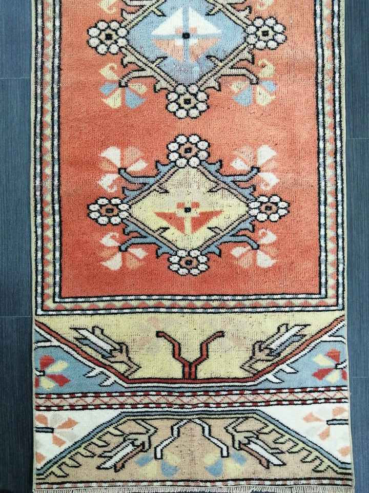 Turkish Runner Rug 2' 2" x 8' 11" Hand-Knotted close-up