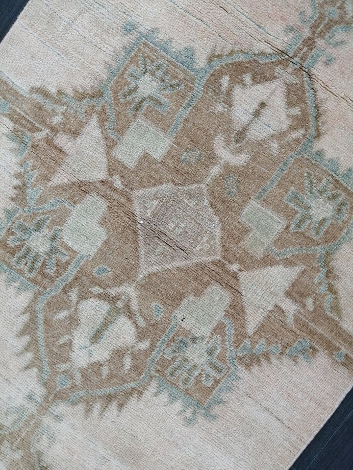 Beige Turkish Runner Rug 2' 9" x 10' 5" Hand-Knotted reverse