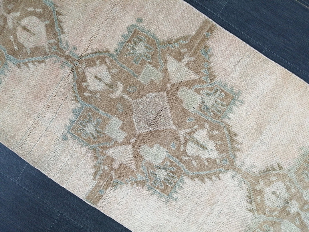 Beige Turkish Runner Rug 2' 9" x 10' 5" Hand-Knotted close-up