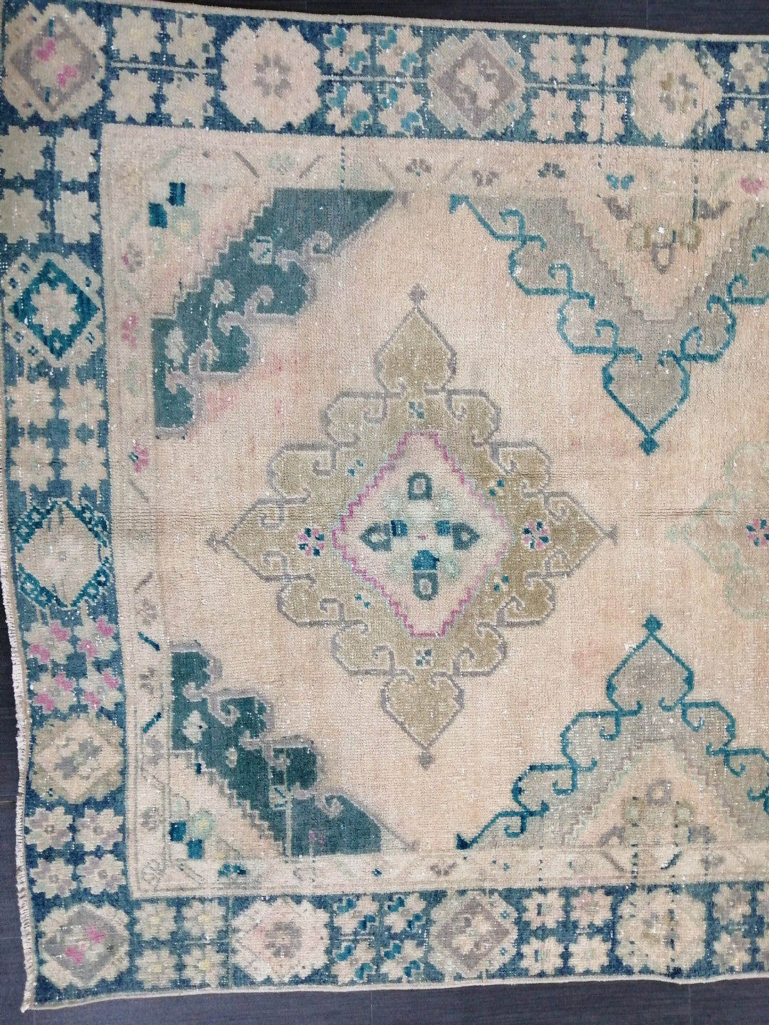 Beige Turkish Runner Rug 4' 9" x 12' 10" Hand-Knotted pattern