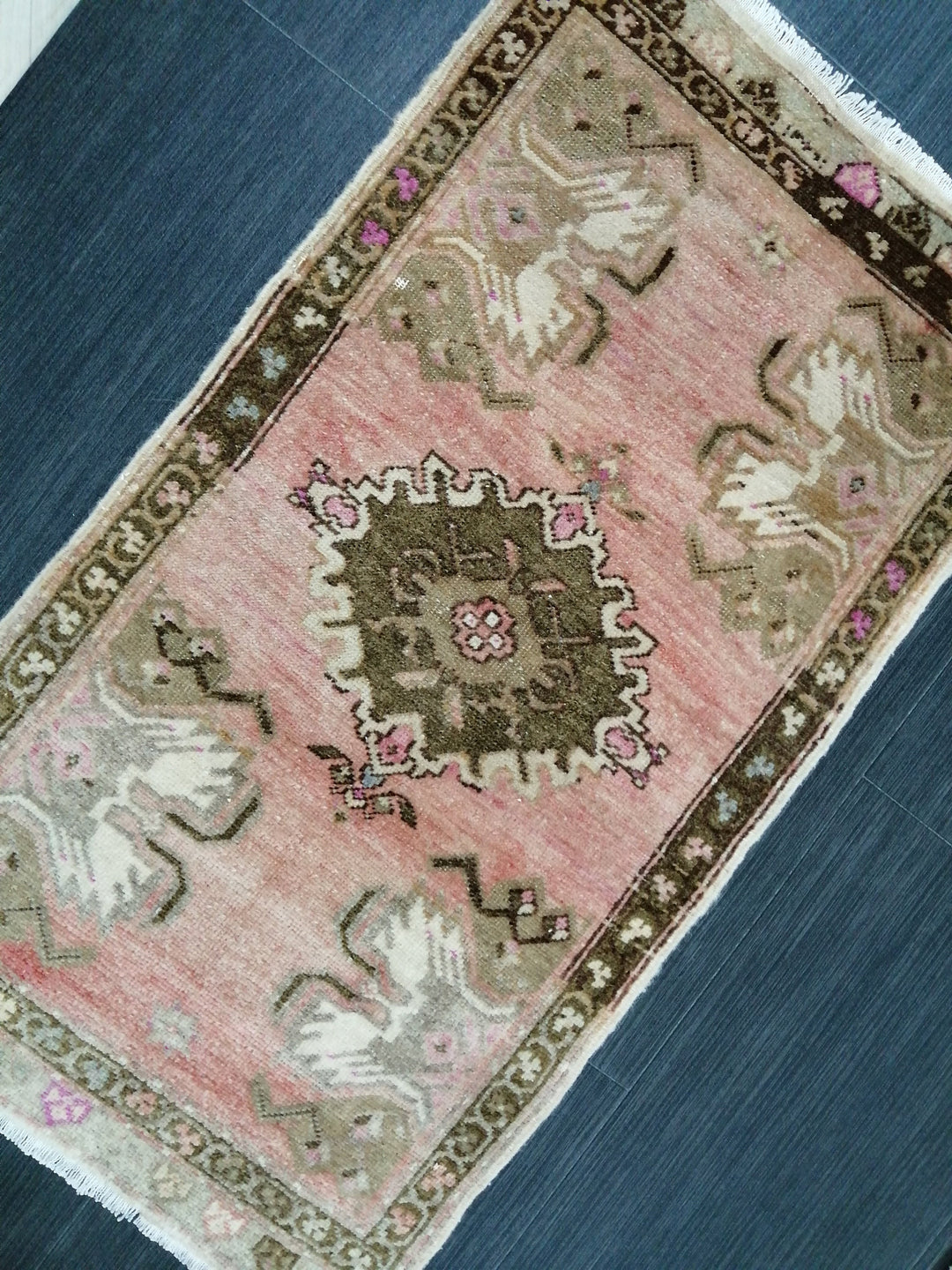 Beige Turkish Runner Rug 1' 7" x 2' 9" Hand-Knotted pattern