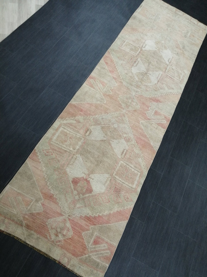 Beige Turkish Runner Rug 3' 4" x 11' 7" Hand-Knotted detail