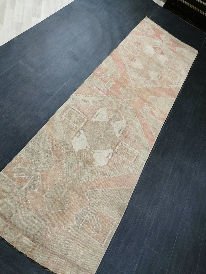 Beige Turkish Runner Rug 3' 4" x 11' 7" Hand-Knotted border